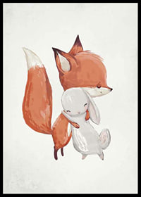 Watercolor illustration of fox and rabbit hugging on white background-6