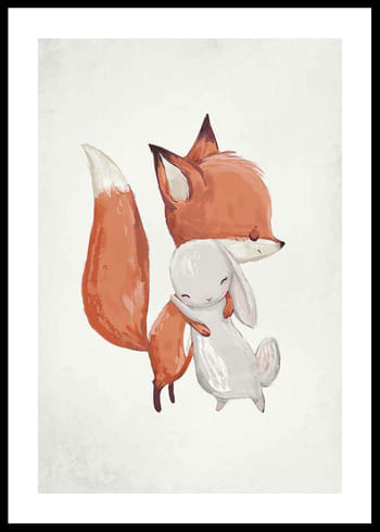 Poster Watercolor Fox And Bunny