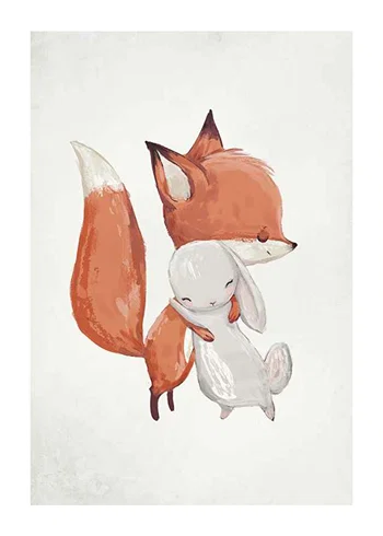 Poster Watercolor Fox And Bunny