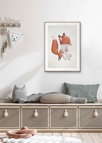 Watercolor illustration of fox and rabbit hugging on white background-8