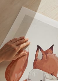 Watercolor illustration of fox and rabbit hugging on white background-9