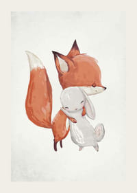 Akvarell illusztráció róka és nyúl ölelés fehér háttér-3