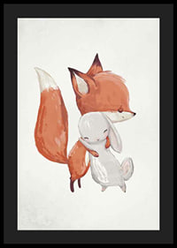 Watercolor illustration of fox and rabbit hugging on white background-4
