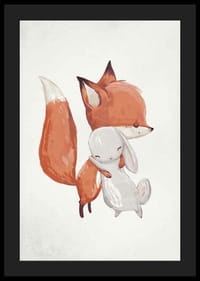 Akvarell illusztráció róka és nyúl ölelés fehér háttér-4