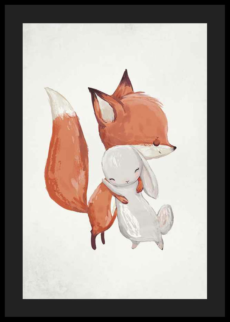 Akvarell illusztráció róka és nyúl ölelés fehér háttér-12