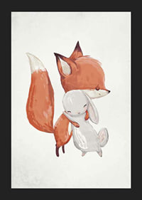 Watercolor illustration of fox and rabbit hugging on white background-5