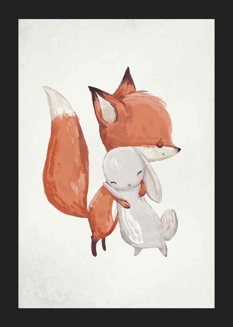 Watercolor illustration of fox and rabbit hugging on white background-12