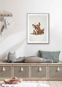 Watercolor illustration of resting deer calf with flower wreath-8
