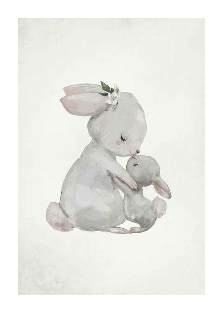 Akvarellillustration av kaninmamma som kramar unge-12