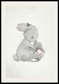 Akvarellillustration av kaninmamma som kramar unge-2