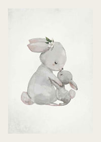 Akvarellillustration av kaninmamma som kramar unge-3