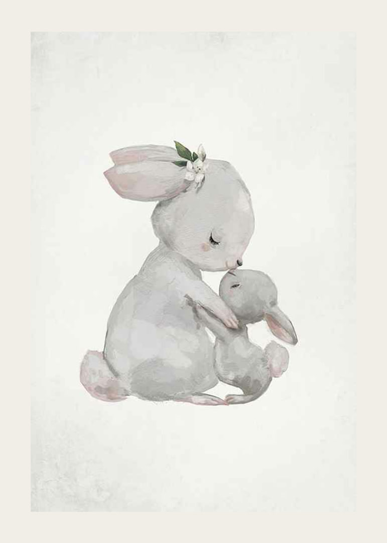 Akvarellillustration av kaninmamma som kramar unge-12