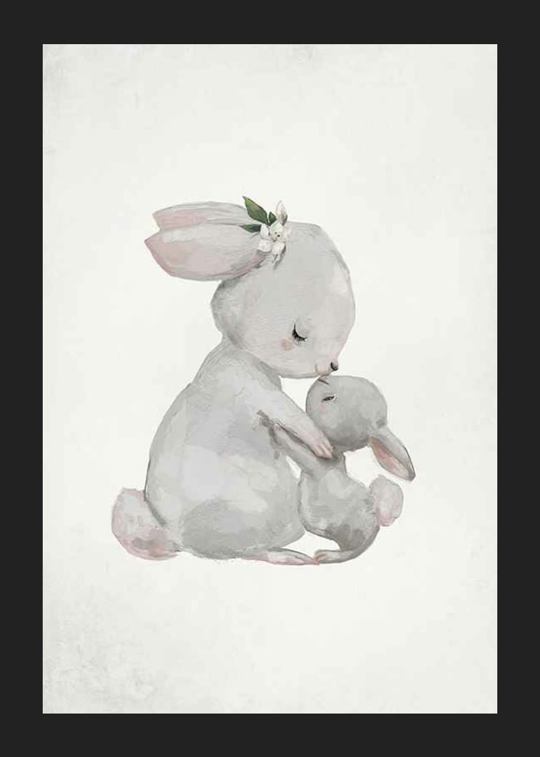 Akvarellillustration av kaninmamma som kramar unge-12