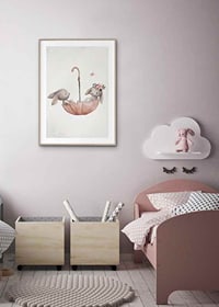Akvarellillustration av två kaniner i rosa paraply-8