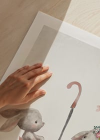 Akvarellillustration av två kaniner i rosa paraply-9