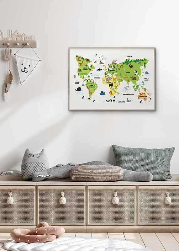 Poster Barnens Världskarta Med Djur crossfade