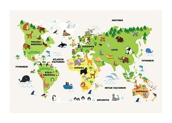 Juliste Maailmankartan Eläimet