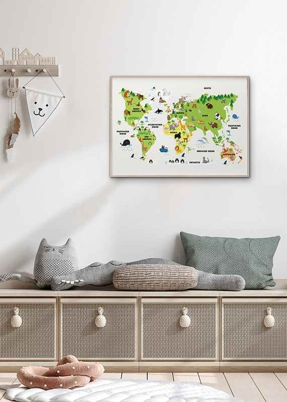 Poster Weltkarte Tiere crossfade