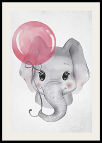 Watercolor illustration of baby elephant with pink balloon-2