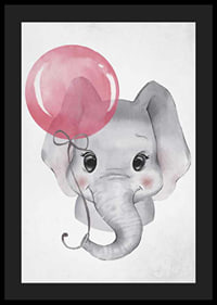 Watercolor illustration of baby elephant with pink balloon-4