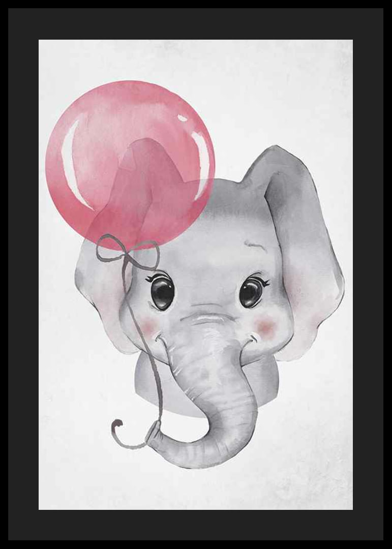 Watercolor illustration of baby elephant with pink balloon-12