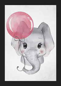 Watercolor illustration of baby elephant with pink balloon-5