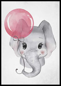 Watercolor illustration of baby elephant with pink balloon-6