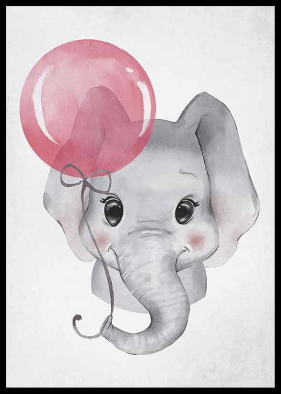 Watercolor illustration of baby elephant with pink balloon-12