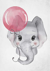 Watercolor illustration of baby elephant with pink balloon-7