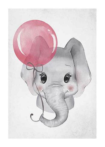 Poster Elephant Pink Balloon