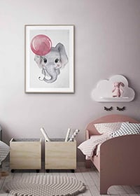 Watercolor illustration of baby elephant with pink balloon-8