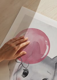 Watercolor illustration of baby elephant with pink balloon-9