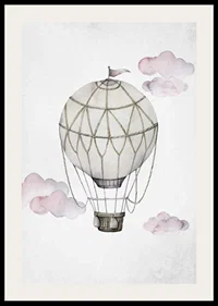 Watercolor illustration of hot air balloon among pink clouds-2