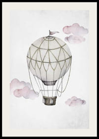 Aquarell-Illustration eines Heißluftballons zwischen rosa Wolken-2