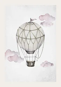 Watercolor illustration of hot air balloon among pink clouds-3