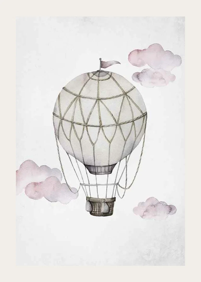 Watercolor illustration of hot air balloon among pink clouds-12