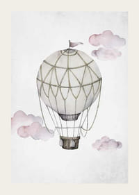 Aquarell-Illustration eines Heißluftballons zwischen rosa Wolken-3