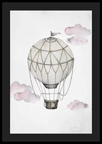 Watercolor illustration of hot air balloon among pink clouds-4