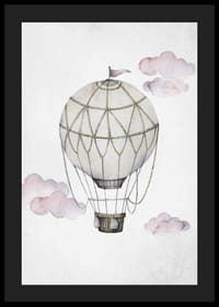 Aquarell-Illustration eines Heißluftballons zwischen rosa Wolken-4