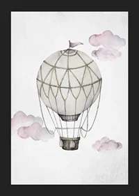 Watercolor illustration of hot air balloon among pink clouds-5