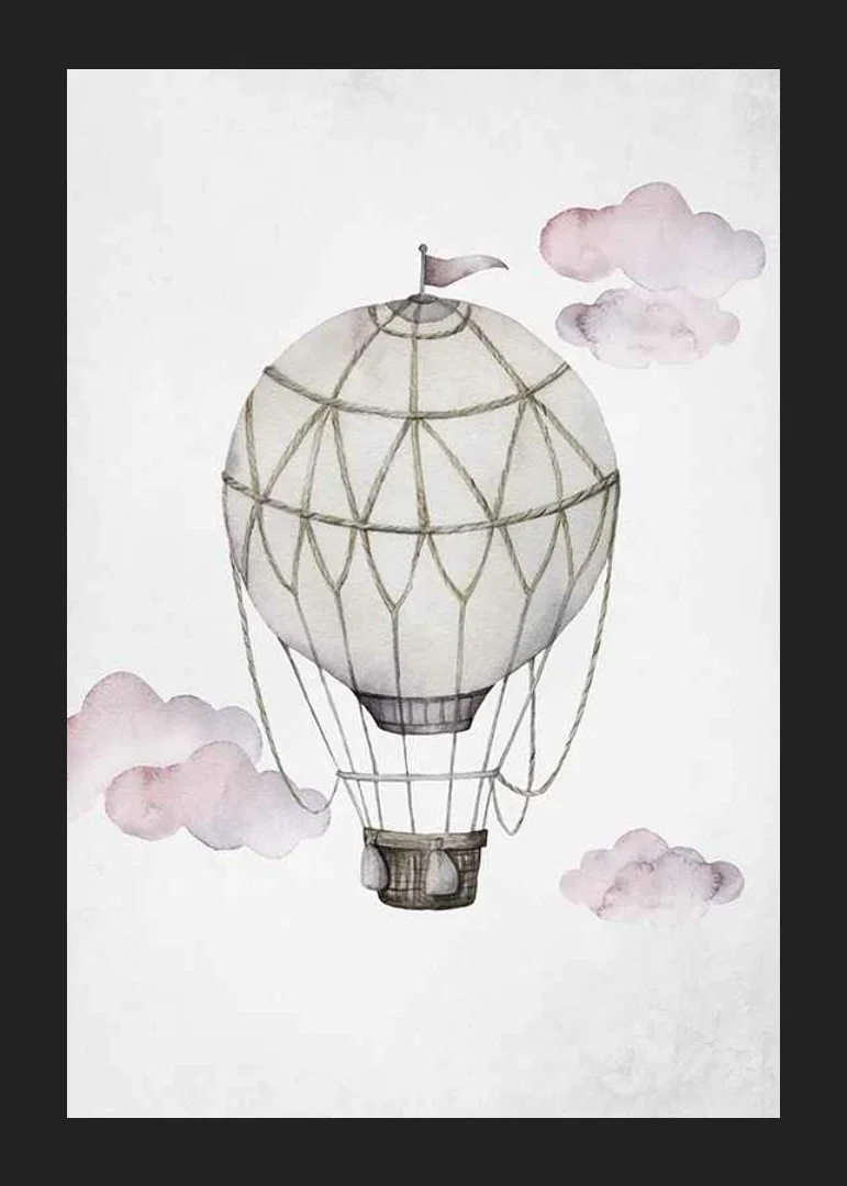 Watercolor illustration of hot air balloon among pink clouds-12