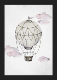 Aquarell-Illustration eines Heißluftballons zwischen rosa Wolken-5
