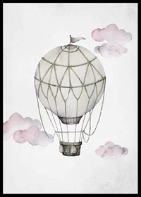 Watercolor illustration of hot air balloon among pink clouds-6