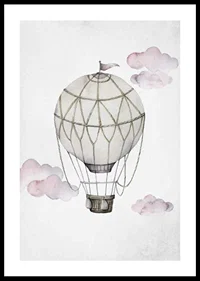 Watercolor illustration of hot air balloon among pink clouds-0