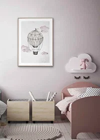 Watercolor illustration of hot air balloon among pink clouds-8