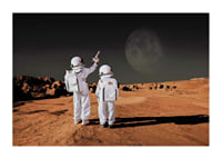 Two children in astronaut suits on red desert against dark sky-1