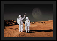 Two children in astronaut suits on red desert against dark sky-4
