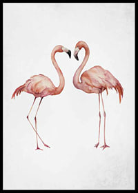 Akvarell av två rosa flamingos mot ljus grå bakgrund-6