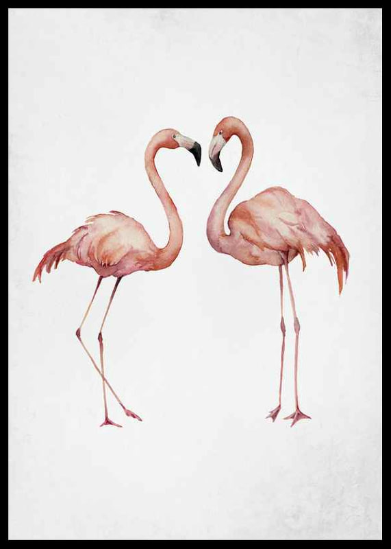 Akvarell av två rosa flamingos mot ljus grå bakgrund-12