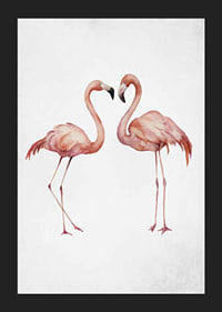 Akvarell av två rosa flamingos mot ljus grå bakgrund-5